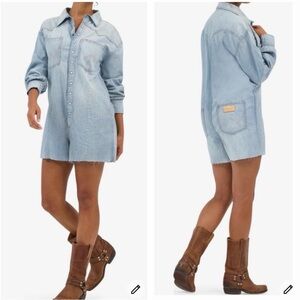 Wrangler Heritage Long Sleeve Snap denim romper shorts NEW Size Small